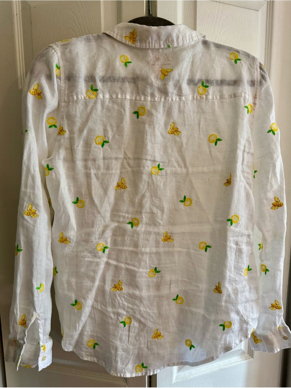 EUC Rare Lilly Pulitzer Lemon Bee Embroidered Sea View Linen Shirt Medium - Picture 5 of 5
